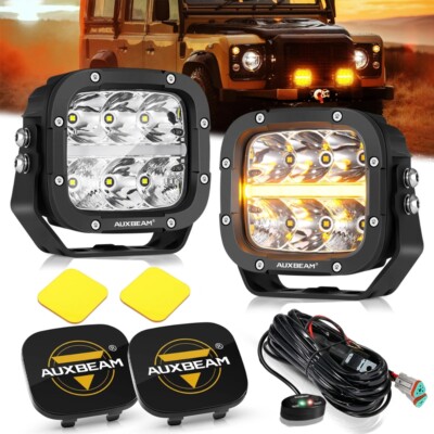 AUXBEAM 5'' LED Driving Light Offroad Work Pods White/Amber w/ DRL +Black Cover