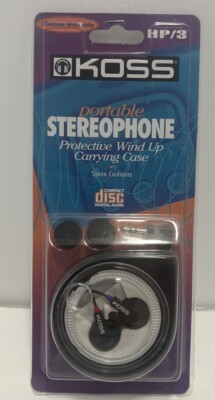 VTG Koss HP/3 Portable Stereophone Headphones w/Wind Up Carrying Case NIP NOS*
