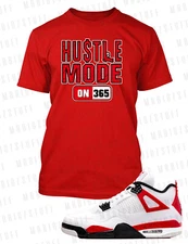 Hustle Mode 365 Sneaker Tee Shirt to Match J4 Red Cement Graphic Sport Big Tall