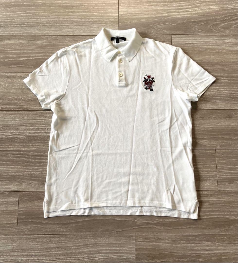 Gucci Mens White Cotton Short Sleeve Polo Shirt with Logo Print Pre-Owned
