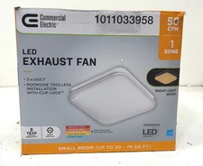 Commercial Electric 50 CFM Ceiling Mount Room Size Install Exhaust Fan CCT LED