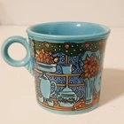 Vintage Fiesta Christmas Window Blue Mug Cup Ring Handle Homer Laughlin USA
