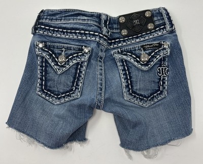 Miss Me Girls Size 8 Cut Off (Was Bootcut) Denim Shorts **Missing 1 Rhinestone**