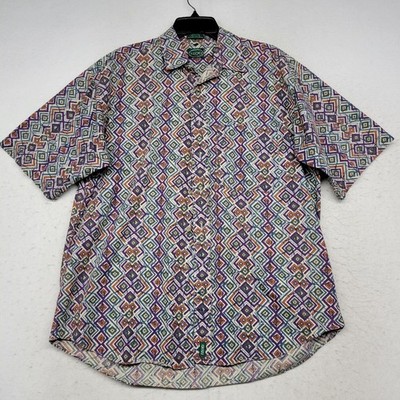 Vintage Izod Shirt Mens Large Purple Geometric Button Up Art Loud Print Diamond 