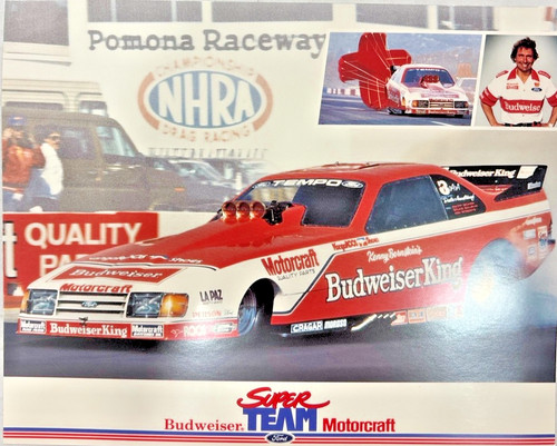 Kenny Bernstein Budweiser King Ford Tempo NHRA Poster Motorcraft VTG