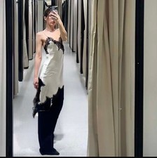 ZARA NEW Woman Silk Sexy Lace Asymmetrical Halter Dress