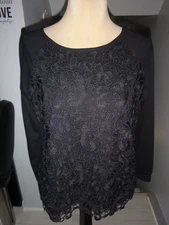 WOMANS SIZE LARGE"ADRIANNA PAPELL"BLACK BROCADE LACE OVERLAY FRONT TUNIC