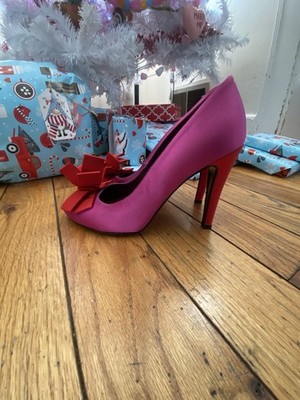 Devi Kroell Women's Shoes Pink with Red Grosgrain Ribbon Bows Size 7.5/38