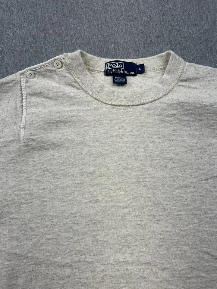 Camisa Polo Ralph Lauren Algodón Alpaca Manga Larga Para Hombre Grande Crema Botón Foto 4 de 4