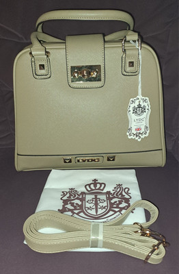LYDC London Damen Umhängetasche Beige Kunstleder Drehverschluss