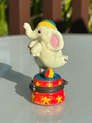 VTG Porcelain Circus Elephant Hinged Trinket Box