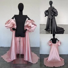 Satin Detachable Train With Puff Sleeves Morden Wedding Removable Prom Skirt