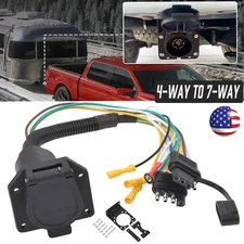 Flat 4Pin to 7 Way Blade RV Trailer Plug Adapter Tow Truck Light Wire Connector