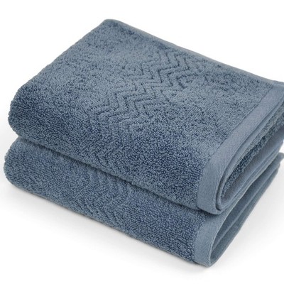 100% Cotton Hand Towels, Highly Absorbent, Set of 2 (Blue-Grey), 13 x 28 Inches