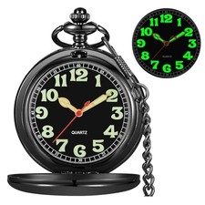 Smooth Pocket Watches Quartz Arabic Numerals Men Pocket Watch with black-S