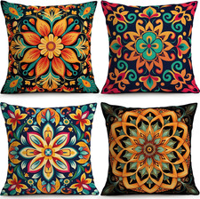 Colorful Boho Mandala Throw Pillow Covers 18X18 Inch Set of 4