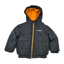 Timberland Kids Hooded Heavy Puffer Jacket 2T Zip Up Black/ Orange Fleece Lined