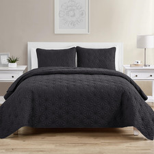 Grey Quilt Set for Queen Bed, 3-Piece Bedspread Coverlet and Shams, Soft Bedding