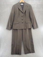 Jones Studio Suit Set Women 14 Gray Herringbone Straight Pants Peak Lapel Blazer