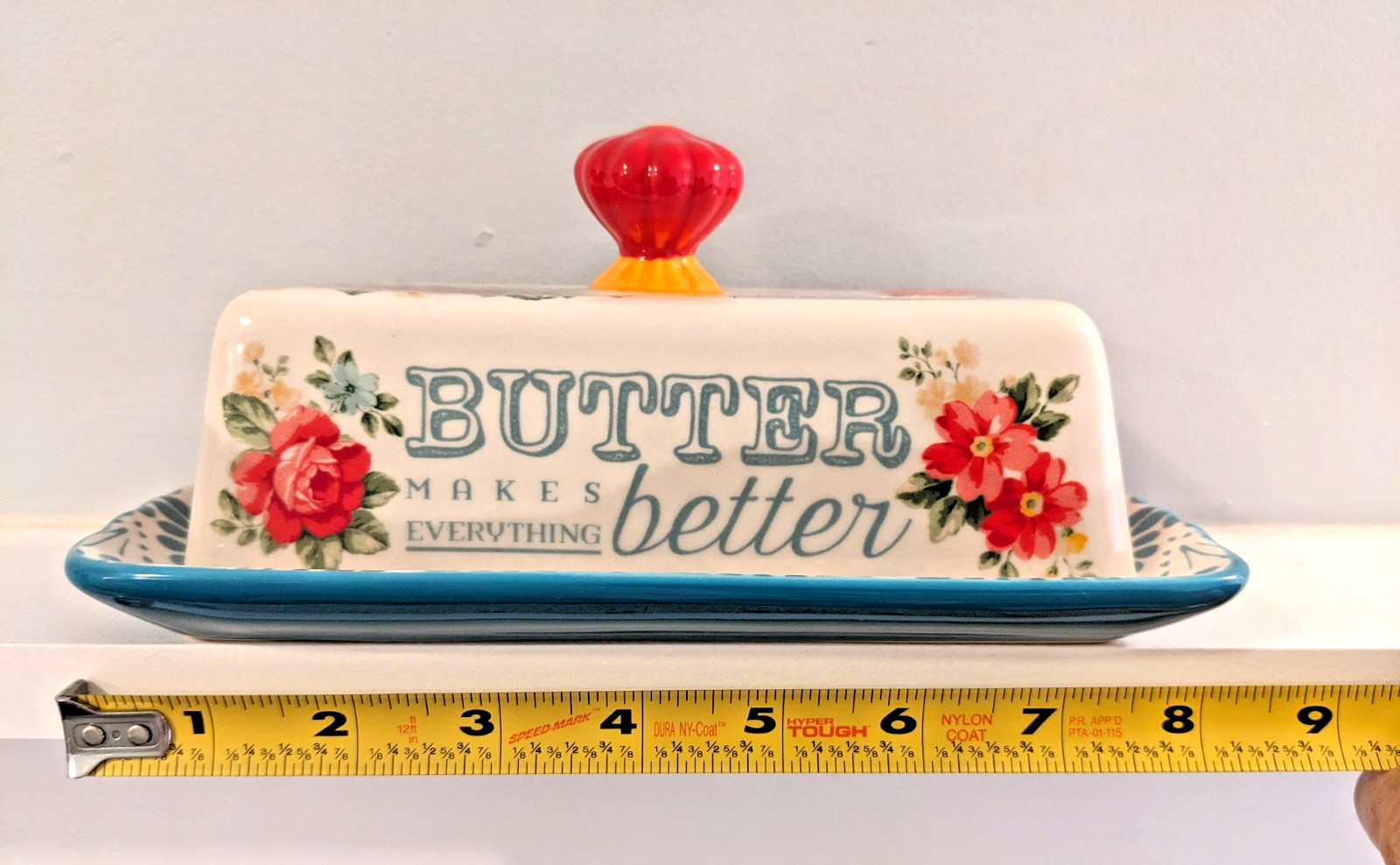 Pioneer Woman Vintage Floral Butter Dish 'Butter Makes Everything Better'