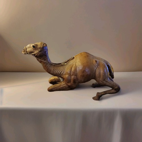 Vintage Leather Wrapped Camel Statue Figure Figurine Nativity - 8" X 15" inches