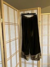 Wearable Art  Citron Of Santa Monica Velvet Silk Pants with hand embroidery S 