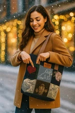 Sew Groovy bag tote  handmade by Lidia with Quilting and Denim Dog Embroidery