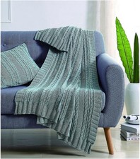 - Throw, Soft  Cozy Cotton Blanket, Cable Knit Home Decor Dublin Blue, 50" ...