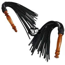 2 Pack Genuine Cowhide Leather Flogger Whip 25 Falls with Wooden Handle