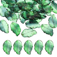 30 Pcs Leaf Beads Translucent Czech Glass Beads for Jewelry Making, Dark Green
