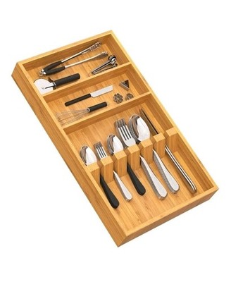 Yofidra Pure Bamboo Silverware Drawer Organizer: 16.53'' Lx10 Wx1.93 H Large...