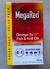 MegaRed Omega-3s Fish  Krill Oil Advanced 4in1 500mg 80 softgels Exp 02/2027