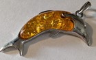 Large Vintage Dolphin Pendant Amber & Silver  2 3/4" — photo 2