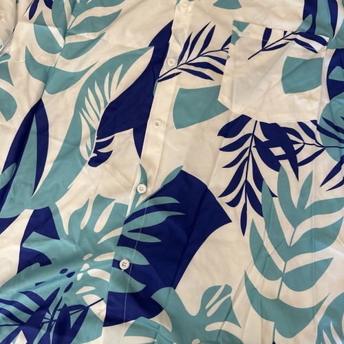 Golf Shirt Mens 3XL Button Up Hawaiian Print Shirt White Blue Leaf Floral Hawaii - Picture 2 of 11