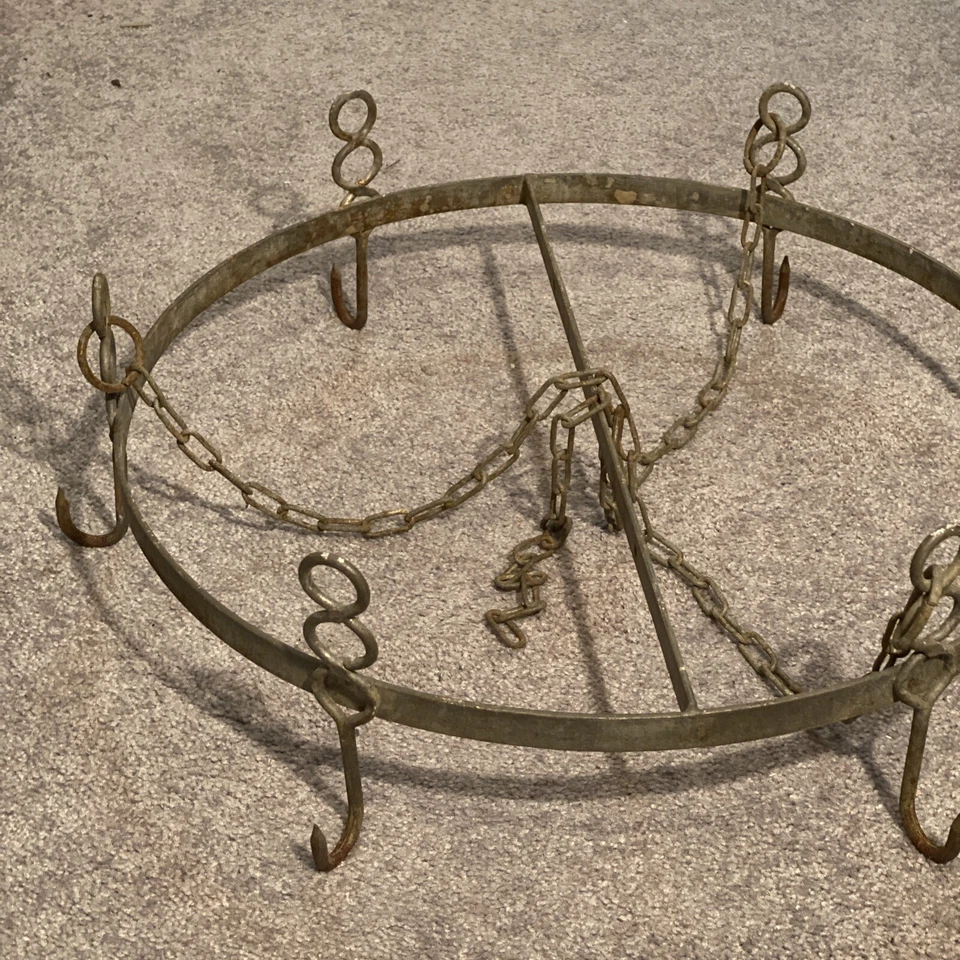 ANTIQUE FRENCH KITCHEN HOOKS WROUGHT IRON NICKEL PLATE POT RACK MEAT HOOK - Image 2 of 4