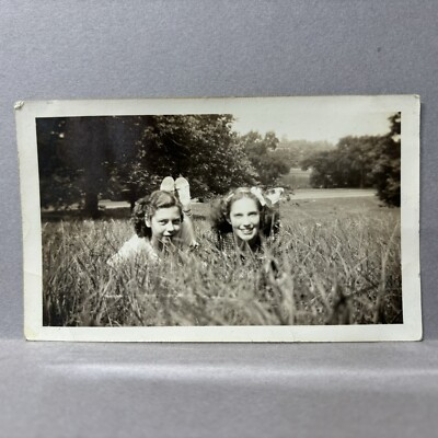 Vintage Found Photo Women Laying Down In Field Smiles Feet Up 1937