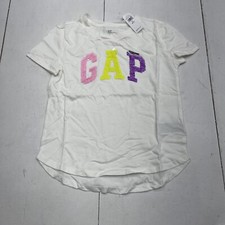Gap White Flip Sequin Short Sleeve T Shirt Youth Girls Small New Defect