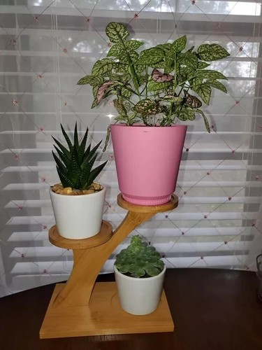 Tabletop Plant Holder Stand 3 Tiers Bamboo Plant stand Indoor Shelf Small Home - Picture 4 of 8