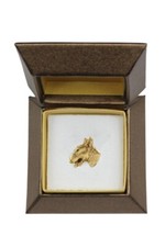 Bull Terrier, Bullterrier II - Hundebrosche in dekorativer Box, elegante vergold