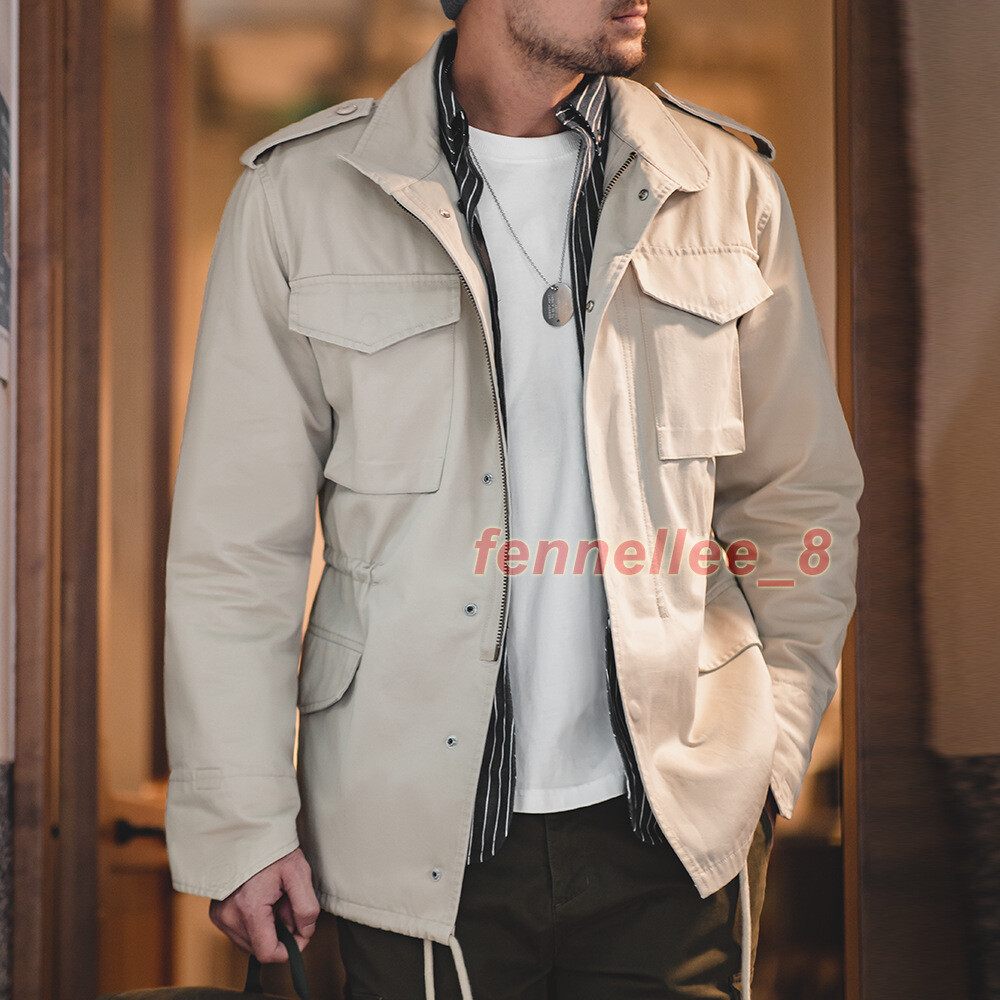 Mens 100% Cotton Retro M65 Field Jacket Pockets Military Coat