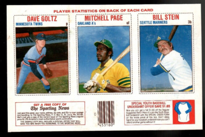 Dave Goltz & Mitchell Page & Bill Stein 1979 Hostess 3-Player BB Panel