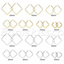 Women Girls Stainless Steel Square shape Polished Hoop Huggie Ear Studs Earrings