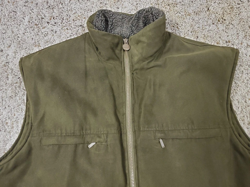 RAINFOREST RFT MICROSUEDE SHERPA LINED MEN FULLZIP VEST SZ XL GREEN MULTI POCKET - Image 3 of 4