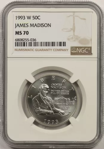 1993-W James Madison 50C NGC MS 70 Modern Commemorative Half Dollar