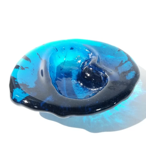 Vtg Blenko Art Glass Freeform Trinket Dish Ashtray Cobalt Blue 8.5 inch Amoeba