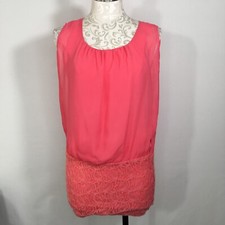 Snap Sheer Mini Sheath Dress Women's Small Pink Sleeveless Lace Bottom Partyware