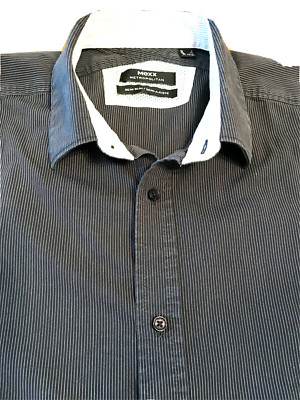 Mexx Metropolitan Size L Semi Slim Long Sleeve Dress Shirt Black Small Stripe