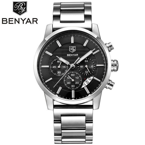 BENYAR Watch Men's Chronograph Quartz Wrist Watch Waterproof Steel Strap reloj - Picture 3 of 16