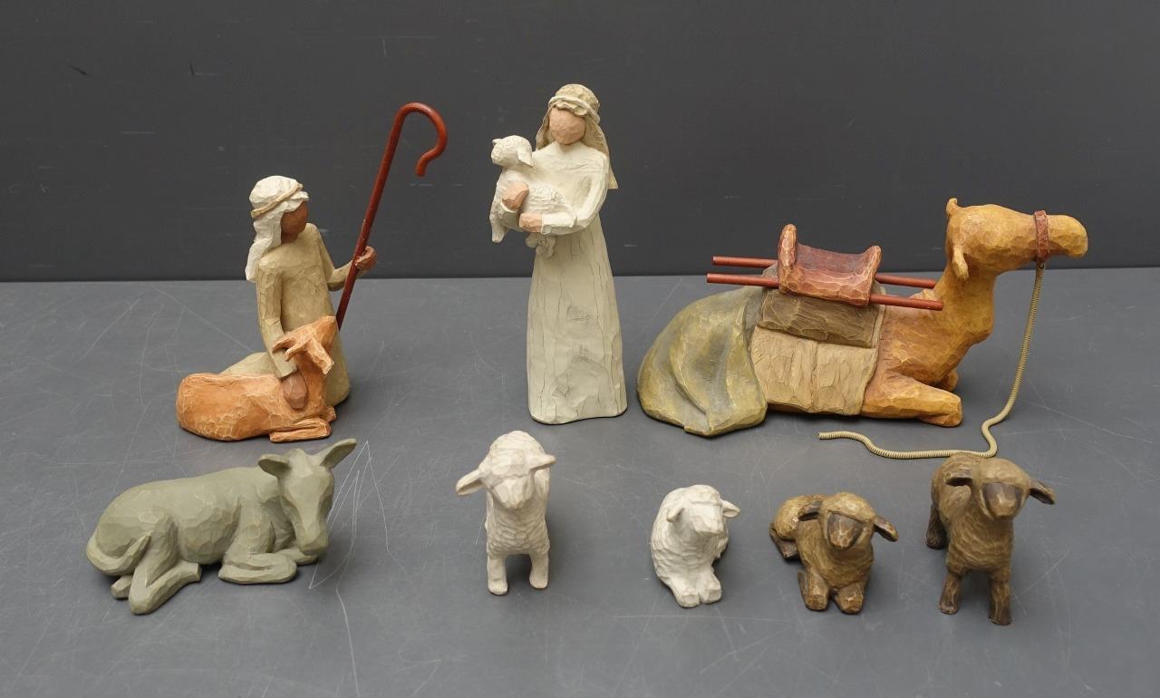 Set 8 Willow Tree Nativity Shepherds/Animal Figures Camel/Sheep/Donkey