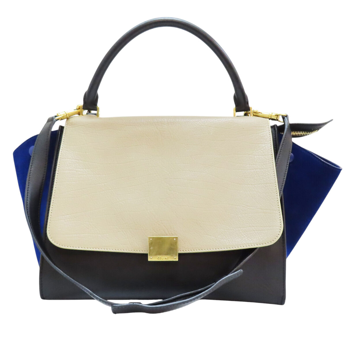 FENDI Trapeze Shoulder Handbag Grey Black Calfskin Blue FENDI Trapeze Shoulder Handbag Grey Black Calfskin Blue